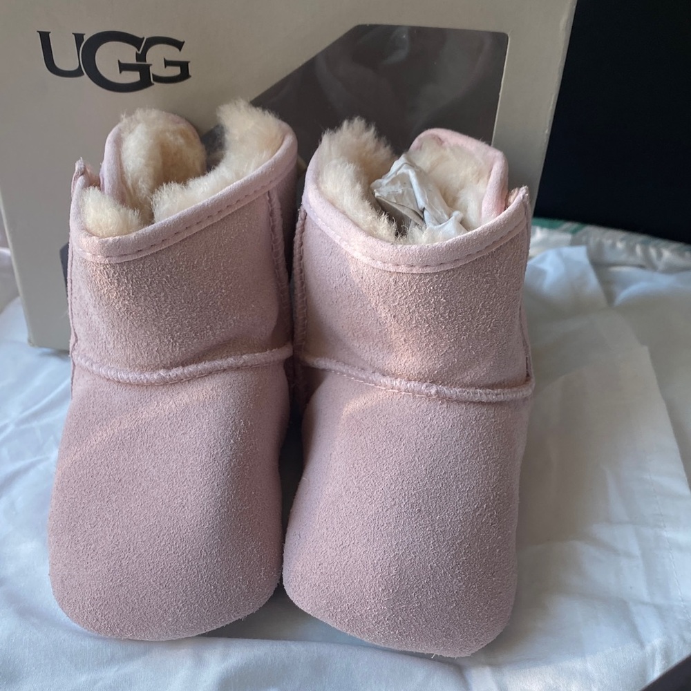 UGG Kids Light Pink Suede Sheepskin Booties